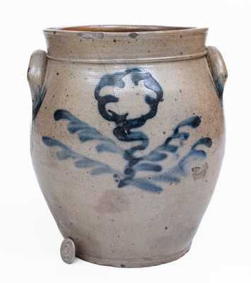 Attrib. Howe and Clark, Athens, NY Stoneware Jar w/ Slip-Trailed Floral and Brushed Star, c1805-13