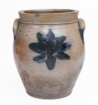 Attrib. Howe and Clark, Athens, NY Stoneware Jar w/ Slip-Trailed Floral and Brushed Star, c1805-13