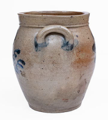 Attrib. Howe and Clark, Athens, NY Stoneware Jar w/ Slip-Trailed Floral and Brushed Star, c1805-13