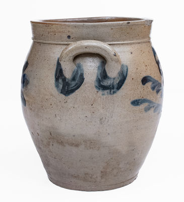 Attrib. Howe and Clark, Athens, NY Stoneware Jar w/ Slip-Trailed Floral and Brushed Star, c1805-13