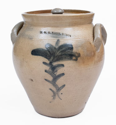 H. & G. NASH / UTICA Stoneware Lidded Jar, c1832-37