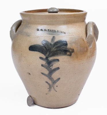 H. & G. NASH / UTICA Stoneware Lidded Jar, c1832-37