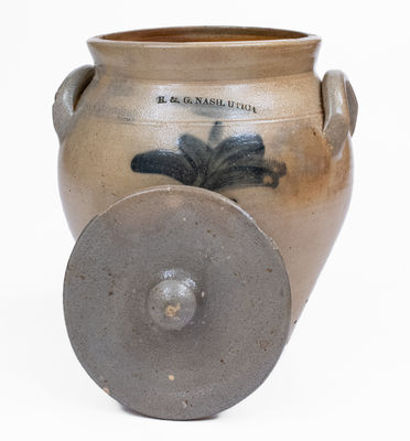 H. & G. NASH / UTICA Stoneware Lidded Jar, c1832-37