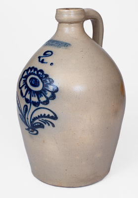 2 Gal. JOHN BURGER / ROCHESTER Stoneware Jug w/ Floral Decoration