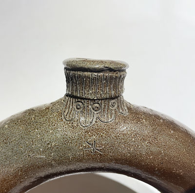 Extremely Rare Chester Webster, Randolph County, NC Stoneware Ring Flask