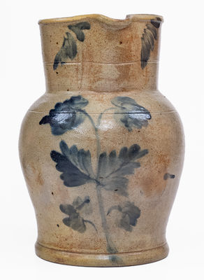 Remmey, Philadelphia, PA Stoneware Pitcher w/ Floral Decoration, c1865