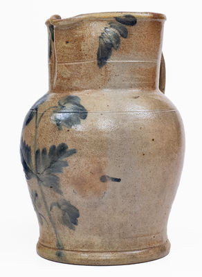 Remmey, Philadelphia, PA Stoneware Pitcher w/ Floral Decoration, c1865