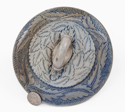 Very Fine Anna Pottery Stoneware Lid with Incised Leaves