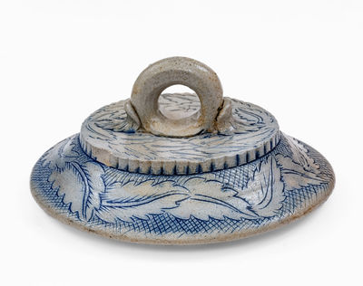Exceptional Anna Pottery Stoneware Lid w/ Elaborate Incised Decoration, c1880