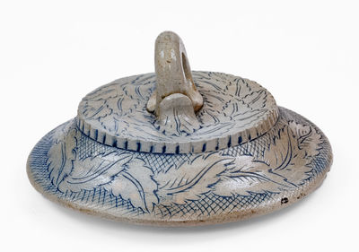 Exceptional Anna Pottery Stoneware Lid w/ Elaborate Incised Decoration, c1880