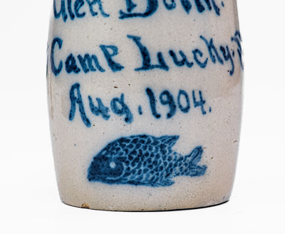 Rare Pair of Camp Lucky / 1904 Ohio Stoneware Mugs w/ Fish Decoration, probably Zanesville