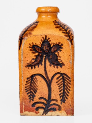 Rare Redware Tea Canister with Elaborate Floral Decoration, Solomon Miller, 1844