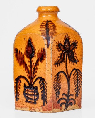 Rare Redware Tea Canister with Elaborate Floral Decoration, Solomon Miller, 1844