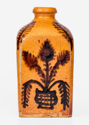 Rare Redware Tea Canister with Elaborate Floral Decoration, Solomon Miller, 1844