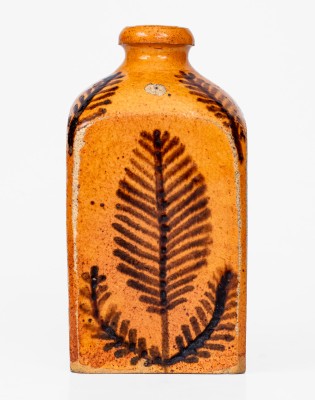 Rare Redware Tea Canister with Elaborate Floral Decoration, Solomon Miller, 1844