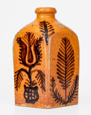 Rare Redware Tea Canister with Elaborate Floral Decoration, Solomon Miller, 1844