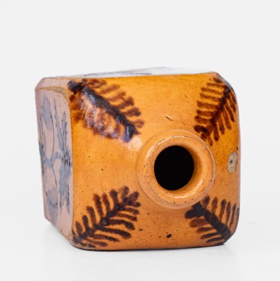 Rare Redware Tea Canister with Elaborate Floral Decoration, Solomon Miller, 1844