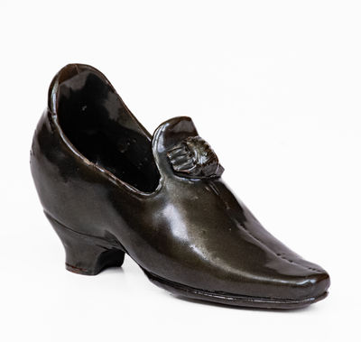 Unusual Anna Pottery Albany Slip Stoneware Shoe, Anna, Illinois