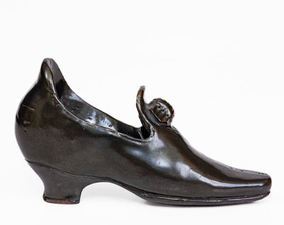 Unusual Anna Pottery Albany Slip Stoneware Shoe, Anna, Illinois