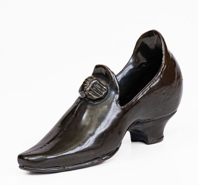 Unusual Anna Pottery Albany Slip Stoneware Shoe, Anna, Illinois