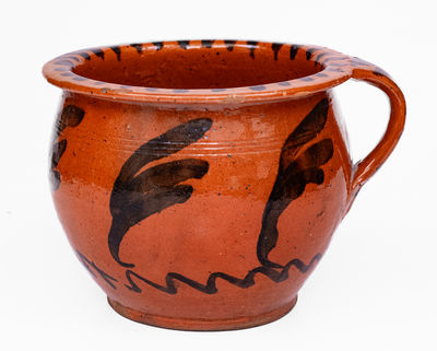 Rare American Redware Chamberpot w/ Profuse Manganese Decoration