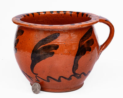 Rare American Redware Chamberpot w/ Profuse Manganese Decoration