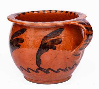 Rare American Redware Chamberpot w/ Profuse Manganese Decoration