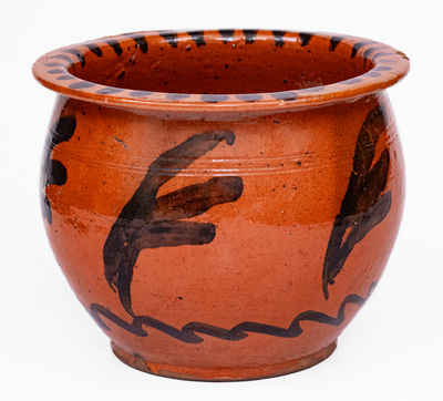 Rare American Redware Chamberpot w/ Profuse Manganese Decoration