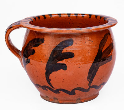 Rare American Redware Chamberpot w/ Profuse Manganese Decoration