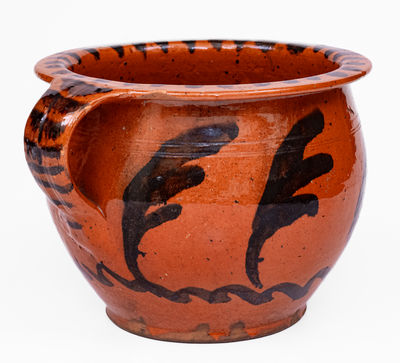 Rare American Redware Chamberpot w/ Profuse Manganese Decoration