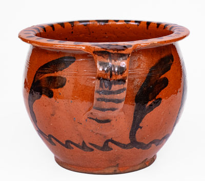 Rare American Redware Chamberpot w/ Profuse Manganese Decoration