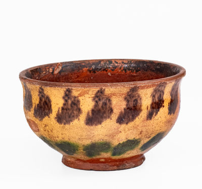 Mid-Atlantic Redware Bowl w/ Three-Color Slip Decoration, possibly Hagerstown, MD or John Bell