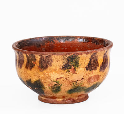 Mid-Atlantic Redware Bowl w/ Three-Color Slip Decoration, possibly Hagerstown, MD or John Bell