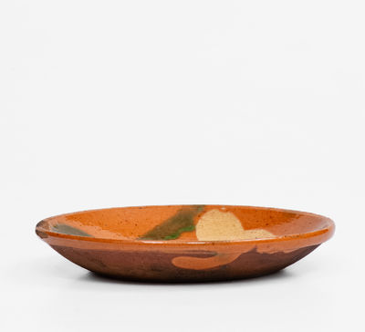 Fine Small-Sized Pennsylvania Redware Plate w/ Green and Yellow Slip Decoration