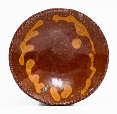 Small PA Redware Plate w/ Yellow Slip Decoration, 19th century