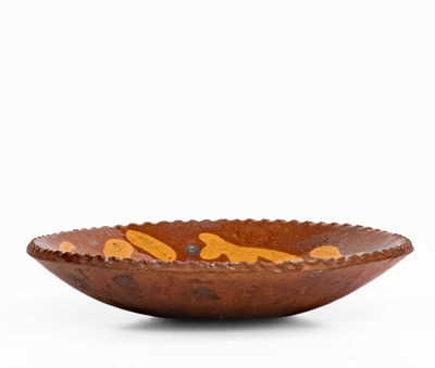 Small PA Redware Plate w/ Yellow Slip Decoration, 19th century