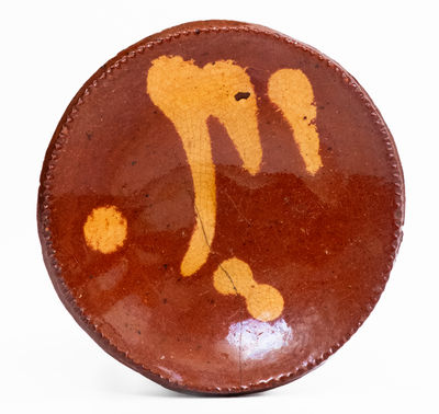Miniature PA Redware Plate w/ Yellow Slip Decoration, 19th century