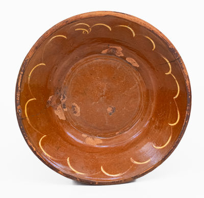 New England Redware Bowl w/ Yellow Slip Decoration, 19th century
