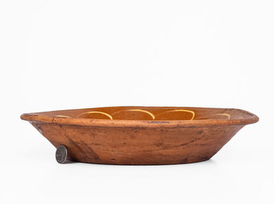 New England Redware Bowl w/ Yellow Slip Decoration, 19th century