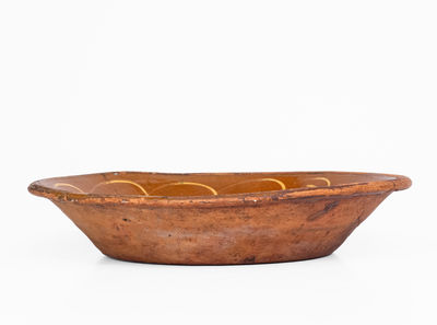 New England Redware Bowl w/ Yellow Slip Decoration, 19th century
