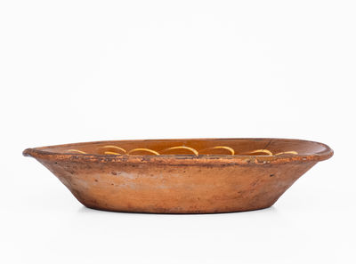 New England Redware Bowl w/ Yellow Slip Decoration, 19th century