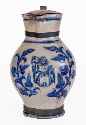 Wingender (Haddonfield, NJ) Stoneware Pitcher w/ Copper / Tin Make-Do Repair