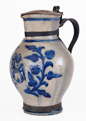 Wingender (Haddonfield, NJ) Stoneware Pitcher w/ Copper / Tin Make-Do Repair