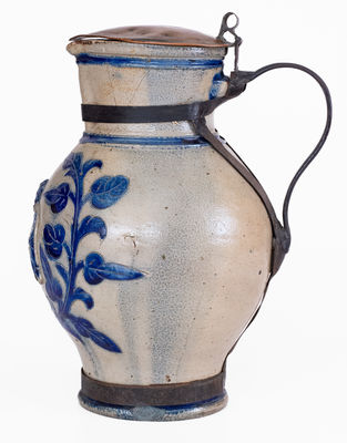 Wingender (Haddonfield, NJ) Stoneware Pitcher w/ Copper / Tin Make-Do Repair