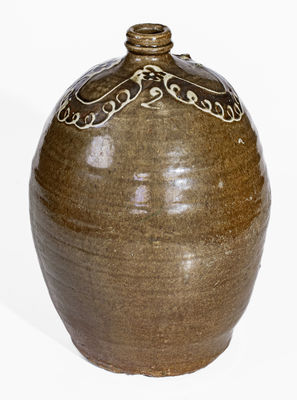 Scarce Two-Color Slip Edgefield District, SC Stoneware Jug, attrib. Collin Rhodes, Shaw s Creek