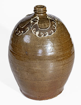 Scarce Two-Color Slip Edgefield District, SC Stoneware Jug, attrib. Collin Rhodes, Shaw s Creek