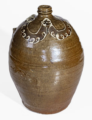 Scarce Two-Color Slip Edgefield District, SC Stoneware Jug, attrib. Collin Rhodes, Shaw s Creek