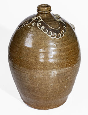 Scarce Two-Color Slip Edgefield District, SC Stoneware Jug, attrib. Collin Rhodes, Shaw s Creek