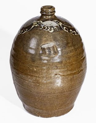 Scarce Two-Color Slip Edgefield District, SC Stoneware Jug, attrib. Collin Rhodes, Shaw s Creek