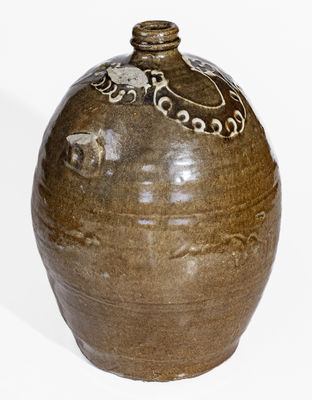 Scarce Two-Color Slip Edgefield District, SC Stoneware Jug, attrib. Collin Rhodes, Shaw s Creek